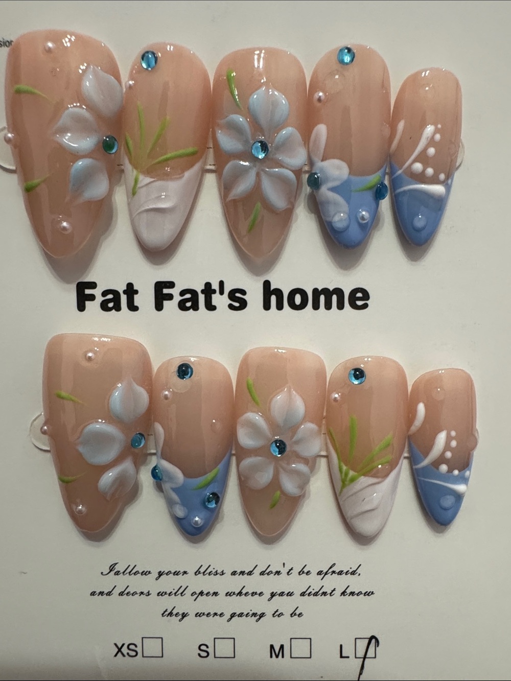 Floral Nude & Light Blue Press-On Nail Set